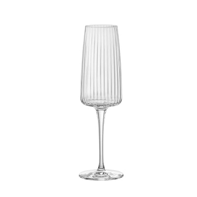 Bormioli Rocco Exclusiva - 8.5 Oz. Prosecco Glasses Set of 4 - Ribbed Wine and Champagne Flute - Made from Crystal Clear Star Glass with XLT Treatment - Made in Italy Dishwasher Safe