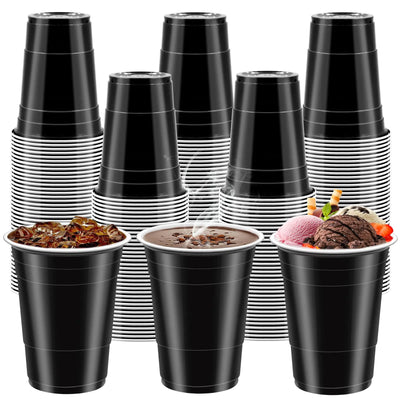 GGOLDMER 100 Pack 16 oz Black Plastic Cups for Party Heavy Duty Black Disposable Graduation Cups Bulk for Wedding Birthday Party Supplies Festive Celebrations Wine Beer Beverage