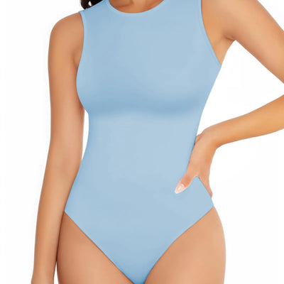 YOGINGO Womens Crew Neck Sleeveless Bodysuits Racerback Halter Tank Top Body Suits for Womens Sexy Thong Bodysuit Tops Tummy Control Slimming One Piece Leotards Jumpsuits Shirts Backless Blue S