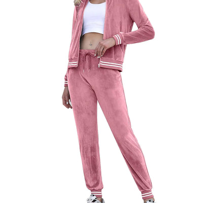 Totatuit Ensemble de survêtement 2 pièces en velours pour femme, manches longues, survêtement en velours zippé avec poches, rose foncé, petite taille