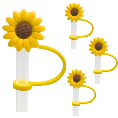 4 Pcs Drinking Straw Dispensers Sunflower Straw Plug Reusable Splash Proof Plugs Kitchen Tool Straw Tips Cover Silicone Cup Accessory Drinking Dust Cap