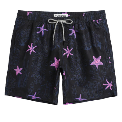 Turnshine Mens Swim Trunks 7" Quick Dry Bathing Suits with Mesh Lining Printed Board Shorts Swimwear Black Pink Star X-Small