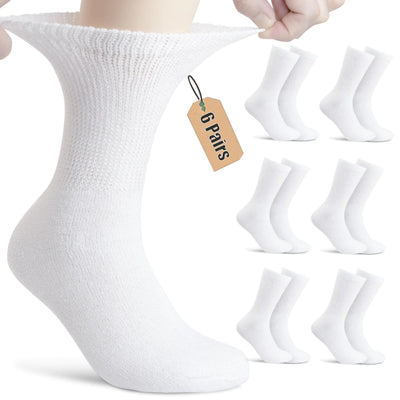 NevEND 6 paires de chaussettes de sport en coton pour femmes et hommes, approuvées par les médecins pour la circulation sanguine, sans serrage, taille XL, blanc