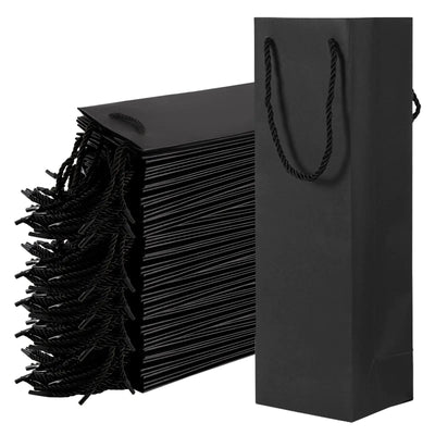 WUWEOT 50 Pack Black Wine Gift Bag Wine Tote Bags Bulk Kraft Paper Bag with Handles for Party Shopping Retail Merchandise