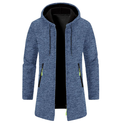 SUERGHWAX Gilet Cardigan Homme Mi-Long Thermique Ample Manteau à Capuche Cordon de Serrage Pulls Chauds Mode Vestes en Tricot Manteau Homme Déstockage Hiver Cardigan Long à Capuche Homme (Bleu Marine Large)