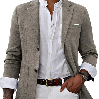 Blazer informal para hombre, corte ajustado, chaqueta de traje, 2 botones, ligero, para negocios, color caqui
