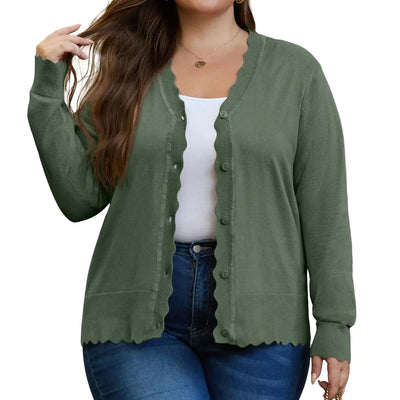 OLRIK Cardigan grandes tailles pour femmes Pulls légers d'automne pour femmes 2024 Vestes grandes tailles Vert armée-3X