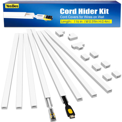 Cache-câbles de 294,64 cm pour fils muraux, goulotte cache-câbles à peindre pour TV murale, kit cache-câbles muraux, couvre-fils pour cordons L1,5 cm x H1 cm Blanc