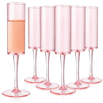 ALEXPRE 16 Pack Plastic Champagne Flutes 6 OZ Pink Champagne Flutes Plastic Champagne Glasses Reusable Wedding Toasting Glasses For Birthday Party Anniversary Christmas