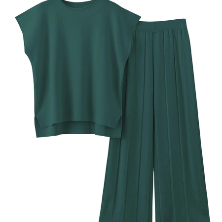 Tanming Womens 2 Piece Outfits Sweater Set Knit Pullover Tops High Waisted Pants Sweatsuits Lounge Set (S-DarkGreen)