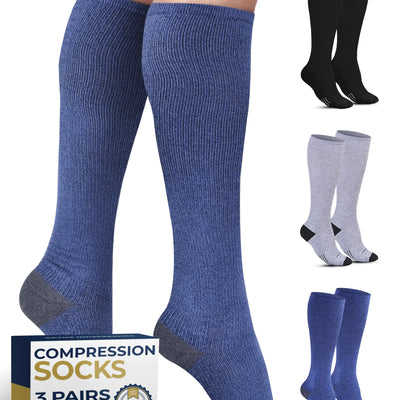Pembrook Light Compression Socks for Women & Men - 3 Pairs | Mens Sports Compression Socks | Compression Socks Men | Support Socks for Men | Navy Compression Socks | Black Gray Navy
