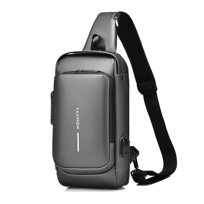 FANDARE Sac bandoulière antivol Sac poitrine homme d'affaires Sacs à bandoulière avec port de chargement USB Petit sac à dos étanche pour travail en extérieur Randonnée Course Sport Voyage Gris