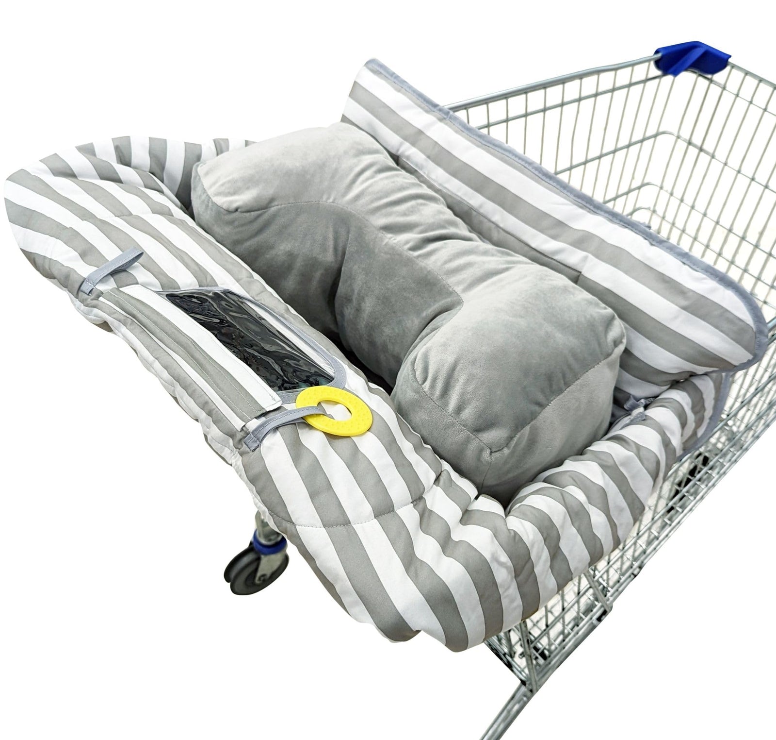 Cubierta para carrito de compras y silla alta Suessie con almohada de apoyo tipo cojín, a rayas grises y blancas, con cojín