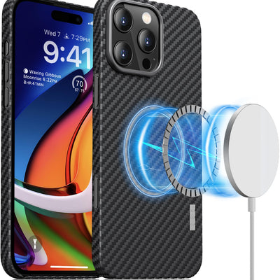 memumi Magnetic Case for iPhone 16 Pro Carbon Fiber, Compatible with Mag-Safe Sturdy Durable Cover for iPhone 16 Pro Aramid Fiber Case with Military Grade Drop Protection Black