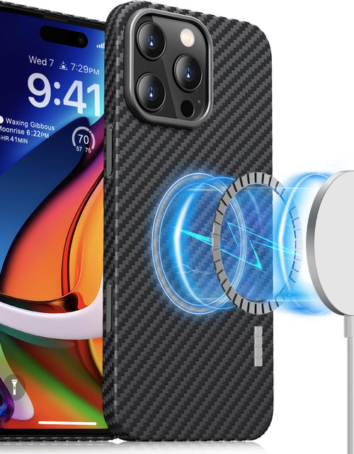 Cargar imagen en el visor de la galería, memumi Magnetic Case for iPhone 16 Pro Carbon Fiber, Compatible with Mag-Safe Sturdy Durable Cover for iPhone 16 Pro Aramid Fiber Case with Military Grade Drop Protection Black
