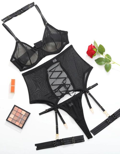 Load image into Gallery viewer, Sheer Mesh Thong Lingerie Set - Sexy Multi-Piece
