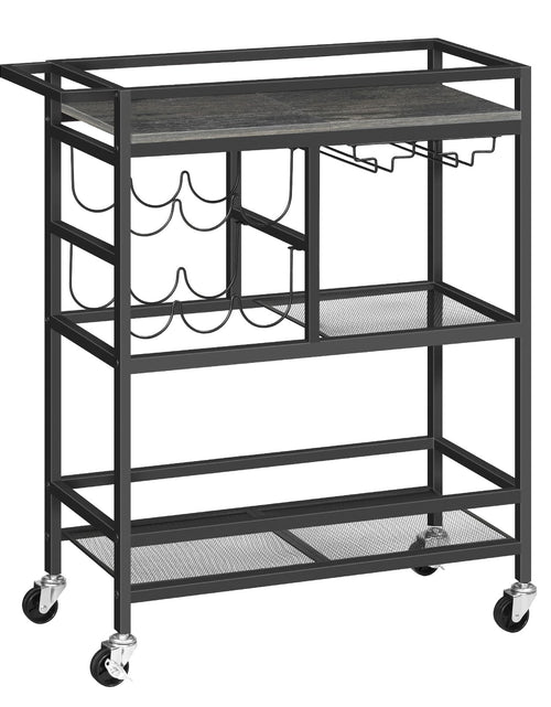 Charger l'image dans la visionneuse de galerie, MAHANCRIS Bar Cart for Home 3-Tier Serving Cart with Wheels and Handle Beverage Cart with Wine Rack and Glass Holders Rolling Wine Cart for Kitchen Dining Room Charcoal Gray and Black RCHT6101
