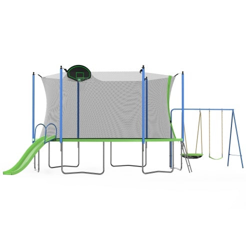 Load image into Gallery viewer, 12FT Trampoline With Slide And Swings, ASTM Approved Large Recreational Trampoline With Basketball Hoop And Ladder,Outdoor Backyard Trampoline With Net, Capacity For Kids And Adults

