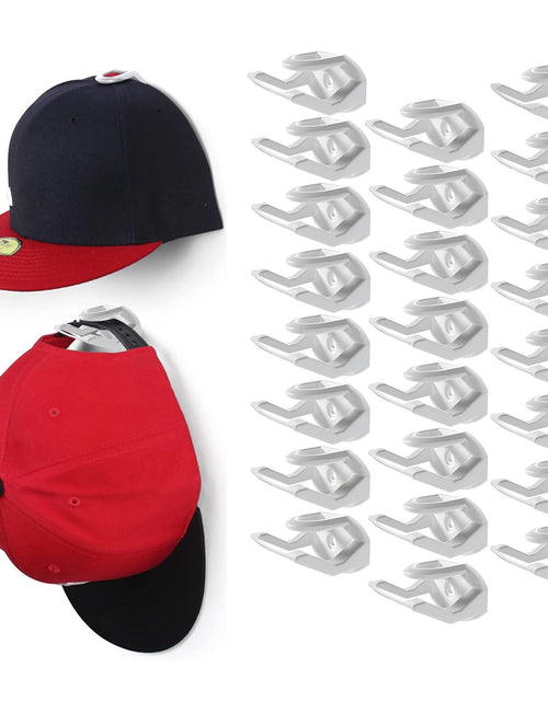 Cargar imagen en el visor de la galería, RUIPBOTE 24 Pack Baseball Hat Holder for Wall，Adhesive Hat Rack for Baseball Caps Hat Hangers for Wall，Upgraded Adhesive Hat Display HooksHat Organizer Men Boys Bedroom Accessories（White）
