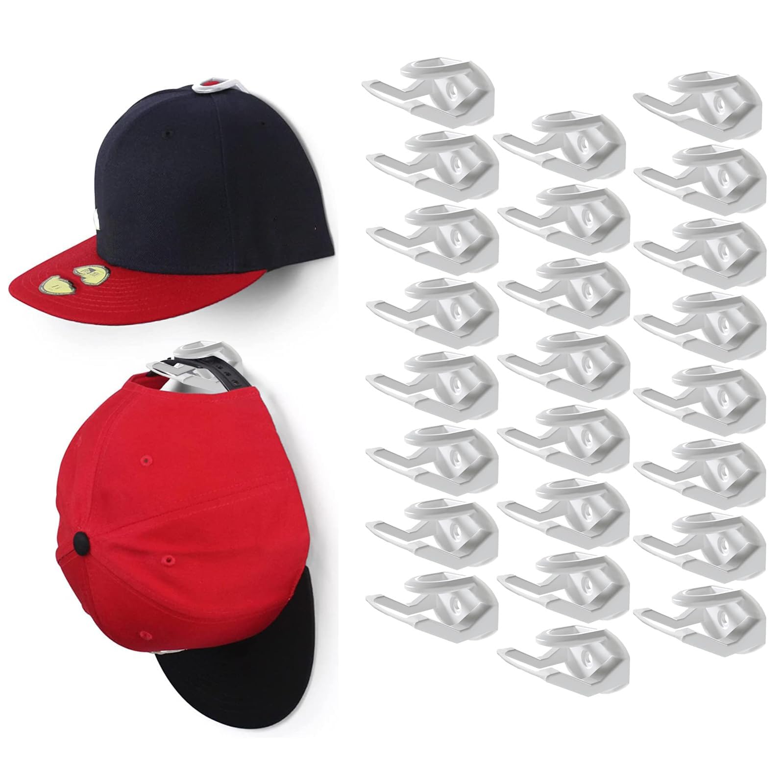 RUIPBOTE 24 Pack Baseball Hat Holder for Wall，Adhesive Hat Rack for Baseball Caps Hat Hangers for Wall，Upgraded Adhesive Hat Display HooksHat Organizer Men Boys Bedroom Accessories（White）