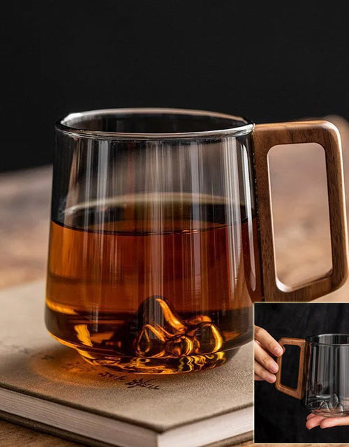Load image into Gallery viewer, Guanshan Glass Single-layer Side Wooden Handle Drinking Cups Household Large-capacity Milk Tea Juice Single-layer Cup Kitchen Gadgets
