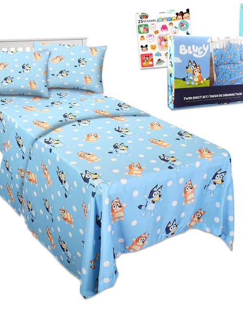 Cargar imagen en el visor de la galería, Bluey Bedding Set Twin Bed - Bundle with Bluey Bed Sheets with Flat Sheet Fitted Sheet and Pillowcase for Twin Bed Plus Stickers More | Bluey Sheets Twin for Boys Girls
