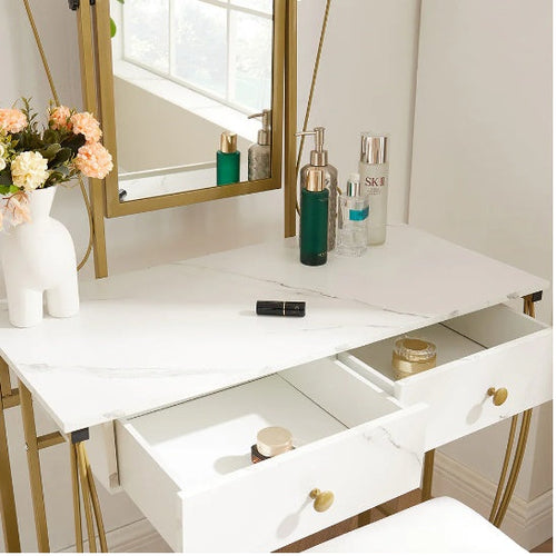 Charger l'image dans la visionneuse de galerie, Vanity Table Set With Mirror &amp; Stool,White Makeup Dressing Desk With Drawers For Girls,Women,Bedroom
