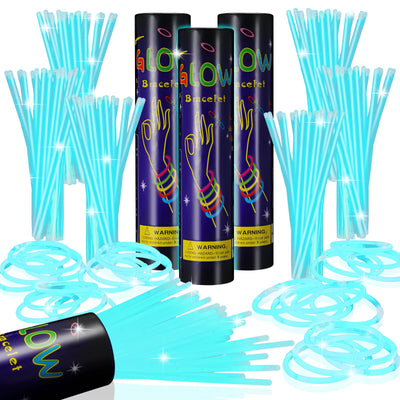 Hanaive 300 Bâtons Lumineux en Vrac de 20 cm, Articles de Fête Fluorescents, Bracelets et Colliers Lumineux Néon, Bâtons Lumineux avec Connecteurs pour les Fournitures de Fête de Noël (Bleu Aqua)