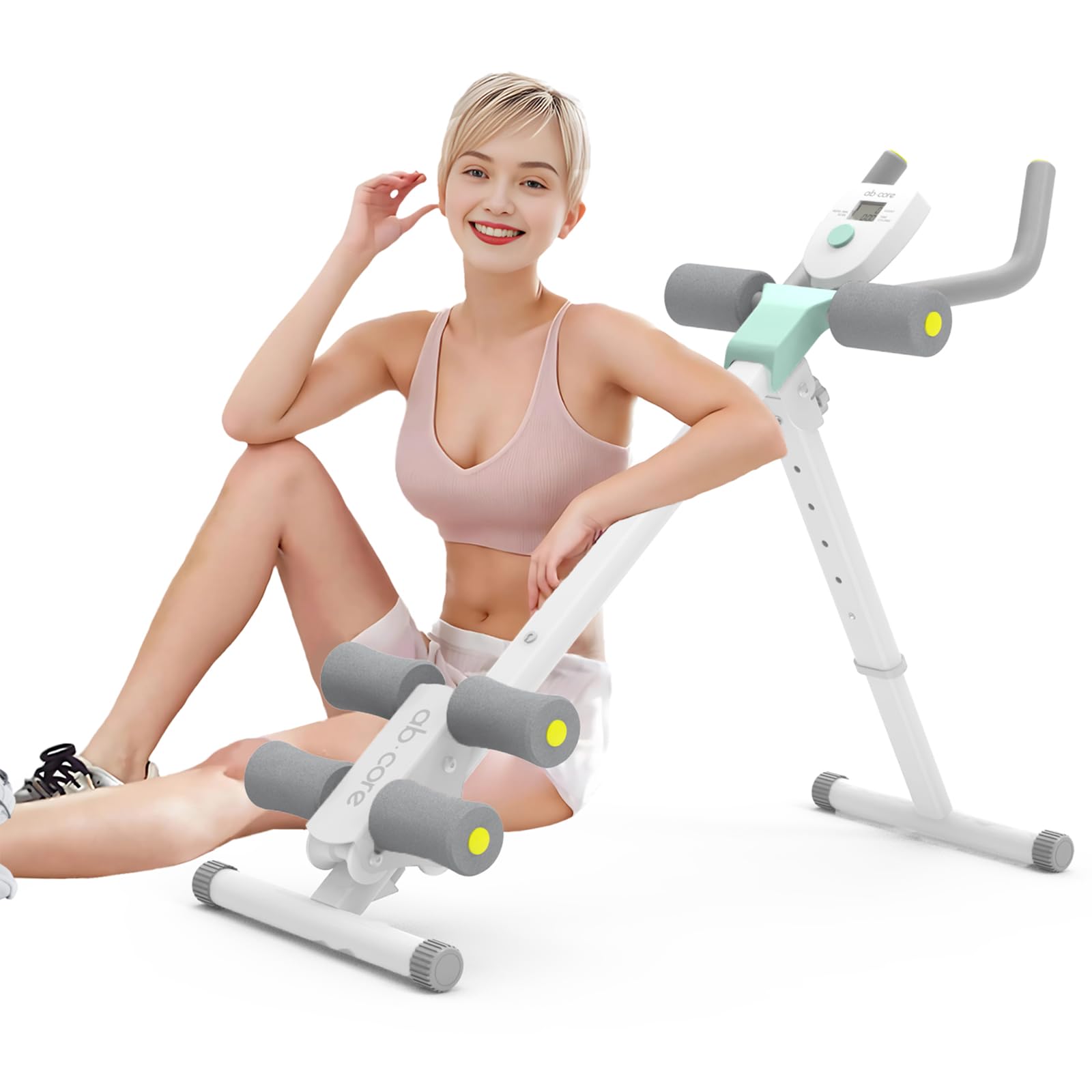 Máquina plegable de ejercicio abdominal con monitor LCD, 5 alturas ajustables, capacidad de peso de 150 kg, entrenador abdominal para gimnasio en casa, ejercicio de cuerpo completo AME