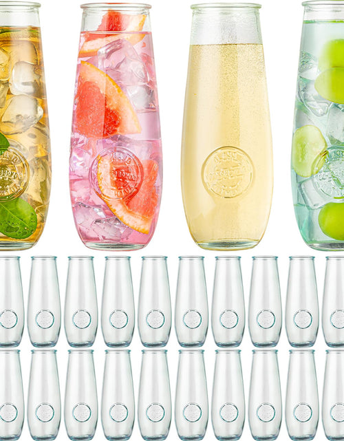 Load image into Gallery viewer, wookgreat Stemless Champagne Flutes Set of 24 10 oz Champagne Glasses Toasting Glasses Prosecco Mimosa Glasses Made Of Recycled Glass Embossed Stemless Champagne Flutes for Wedding Party Easter

