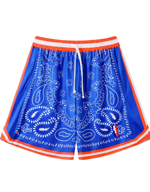 Load image into Gallery viewer, DIOTSR Mens Basketball Shorts Casual Retro Graphic Shorts Athletic Running Shorts Streetwear Designer Shorts with Pockets (Blue &amp; OrangeX-Small)
