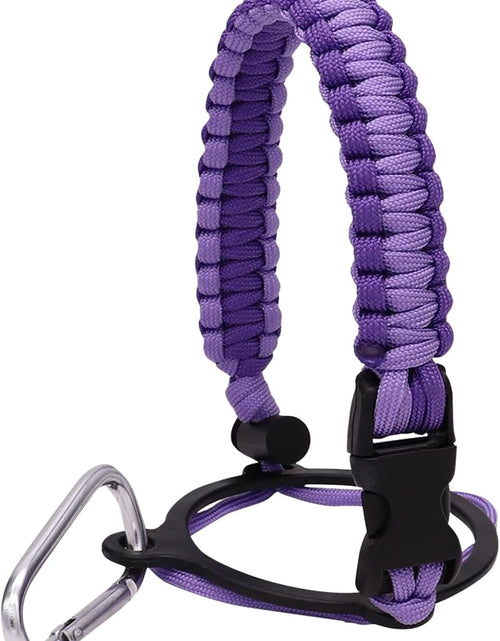 Charger l'image dans la visionneuse de galerie, Sangle de poignée pour bouteille d'eau de camping en extérieur, poignée de bouteille d'eau en paracorde avec mousqueton de sécurité, porte-bouteille d'eau, accessoires d'eau (violet)
