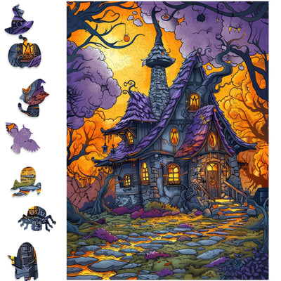 delobil Halloween Puzzle Fall Scary Haunted Mansion Wooden Puzzles 200 Pieces Halloween Holiday Jigsaw Puzzles for Adults and Kids Family Games Birthday Gifts 9 x 12.4 in