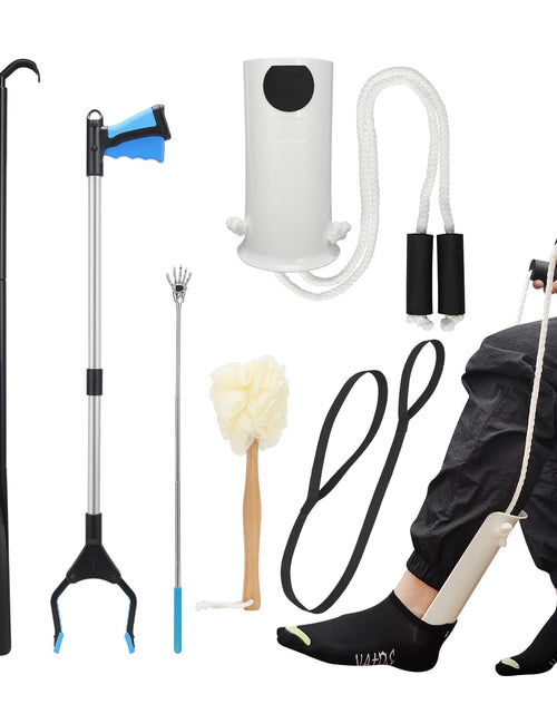 Load image into Gallery viewer, 6PC Hip Replacement Recovery Kit Includes Sock Aid Long Handle Shoe Horn Grabber Reacher Telescoping Back Scratcher Leg Lifter Long Handled Bath Sponge Aids for Postoperative Recovery
