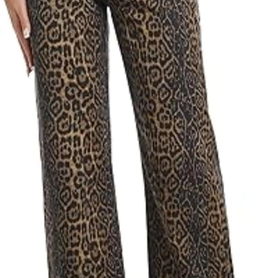 IDEWO Cheetah Print Pants Leopard Pants Y2k Pants Leopard Jeans for Women Straight Leg Pants Women Wide Leg Pants (BrownSSmall)