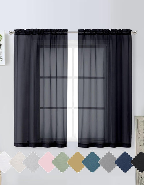 Load image into Gallery viewer, Lecloud Window Sheers 54 Inch Length Airy &amp; Lightweight Solid Black See Through Curtains for Bedroom Living Room Soft Transparent Rod Pocket Short Bedroom Curtains 2 Panel Sets 42" Wx54 L Inches
