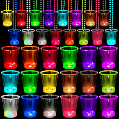 Ecally 60 Pcs Glowing in the Dark Shot Glass Necklaces Party Shot Glasses Necklace Led Light up Shot Necklace Cup for Halloween Christmas Birthday Wedding Party Supplies 15 Colors