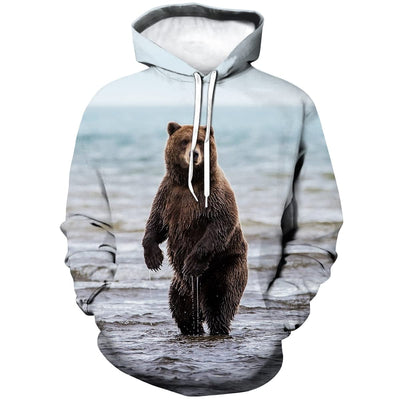 Snbidmk Novelty Bear Graphic Hoodie Cool Animal Print Hoodies Sweatshirt Pullover for Men WomenBlue4XL