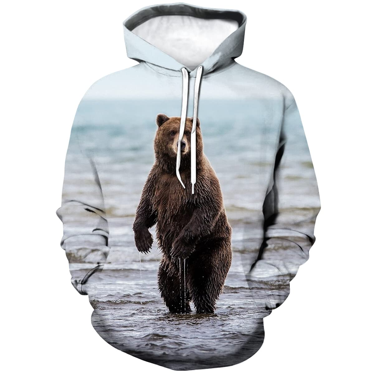 Snbidmk Novelty Bear Graphic Hoodie Cool Animal Print Hoodies Sweatshirt Pullover for Men WomenBlue4XL