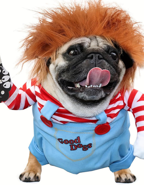 Charger l'image dans la visionneuse de galerie, nezababy Chucky Dog Costume with Knife Wig Halloween Chucky Puppy Outfits Scary Dead Dog Clothes Cosplay for Pet Small Medium Dogs Cats Funny Dress Up (Small)
