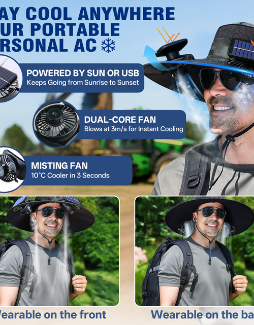 Cargar imagen en el visor de la galería, Gorra con ventilador solar UPF50+, gorra con ventilador solar y carga USB - Gorra solar refrescante, sombrero de pescador, pesca al aire libre, ocio al aire libre, camping, senderismo, trabajo al aire libre, ocio al aire libre
