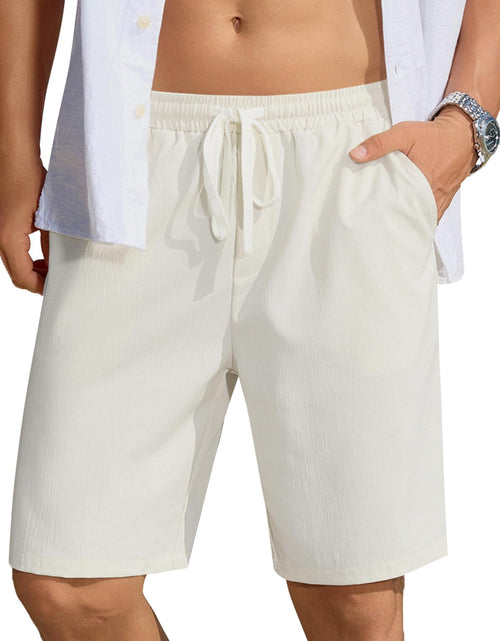 Cargar imagen en el visor de la galería, COOFANDY Mens Casual Shorts Elastic Waist Drawstring Shorts Summer Beach Shorts with Pockets White
