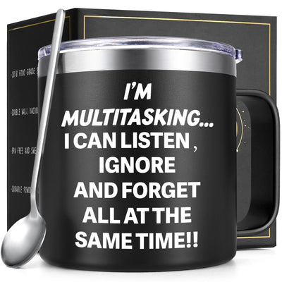 Gtmileo Funny Coffee Mugs Adult Humor IM Multitasking Mug Christmas Birthday Gifts for Office Party White Elephant Employee Boss Coworkers Men Women 14 Oz Stainless Steel Coffee Mug Black