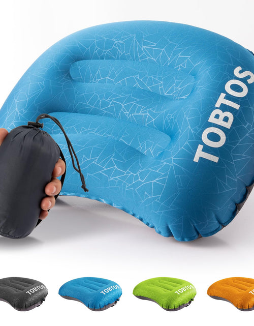 Charger l'image dans la visionneuse de galerie, TOBTOS Oreiller de camping Oreiller gonflable pour le camping Oreiller de randonnée ultraléger Soutien ergonomique pour le cou et les lombaires Oreiller à gonfler pour le voyage, la randonnée en extérieur (Bleu marine)
