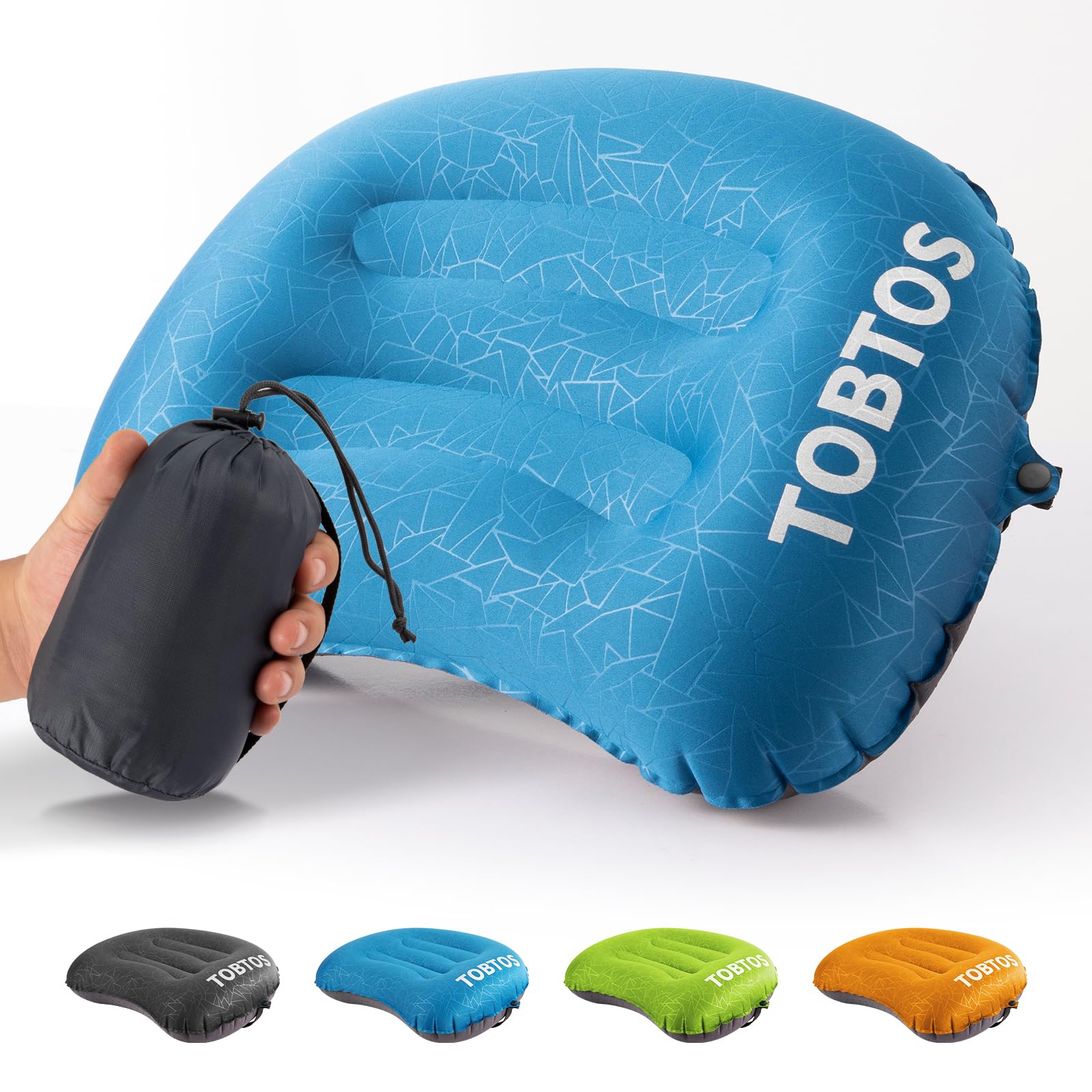 TOBTOS Oreiller de camping Oreiller gonflable pour le camping Oreiller de randonnée ultraléger Soutien ergonomique pour le cou et les lombaires Oreiller à gonfler pour le voyage, la randonnée en extérieur (Bleu marine)