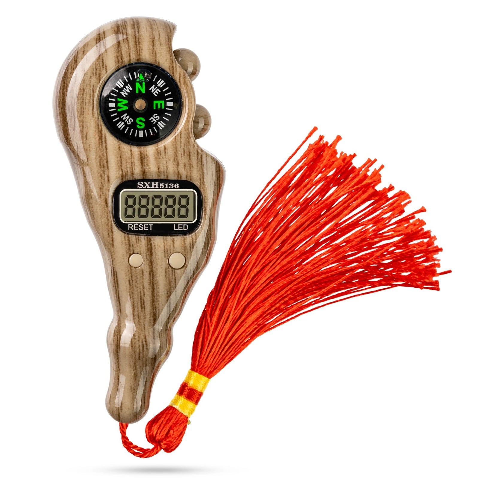 Cuentas de oración digitales Tasbih con brújula y luz - Madera marrón