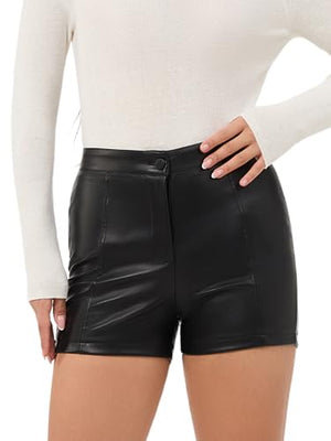 hibshaby Womens Faux Leather Shorts High Wasited Black Pleather Shorts