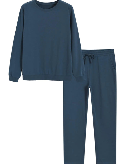 Load image into Gallery viewer, Weintee Womens Cotton Sweatsuits 2 Piece Set Sweatpants and Sweatshirt Straight Leg Jogging Suits M Dark Steel Blue

