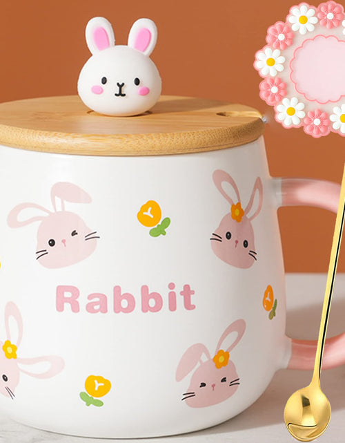 Load image into Gallery viewer, Arawat Cute Mugs Kawaii Rabbit Coffee Mug Gifts with Lid and Spoon Rabbit Ceramic Coffee Tea Cup with Handle Kawaii Cartoon Coffee Mugs Pink for Milk Latte 3D Animal Mug Gifts for Women Girls
