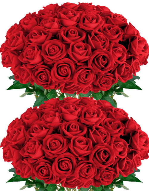 Charger l'image dans la visionneuse de galerie, AxPower Roses Rouges Artificielles Lot de 50 en Vrac Fausses Roses Réalistes pour Mariage Maison Fête Décoration Événement Cadeau (Rouge)
